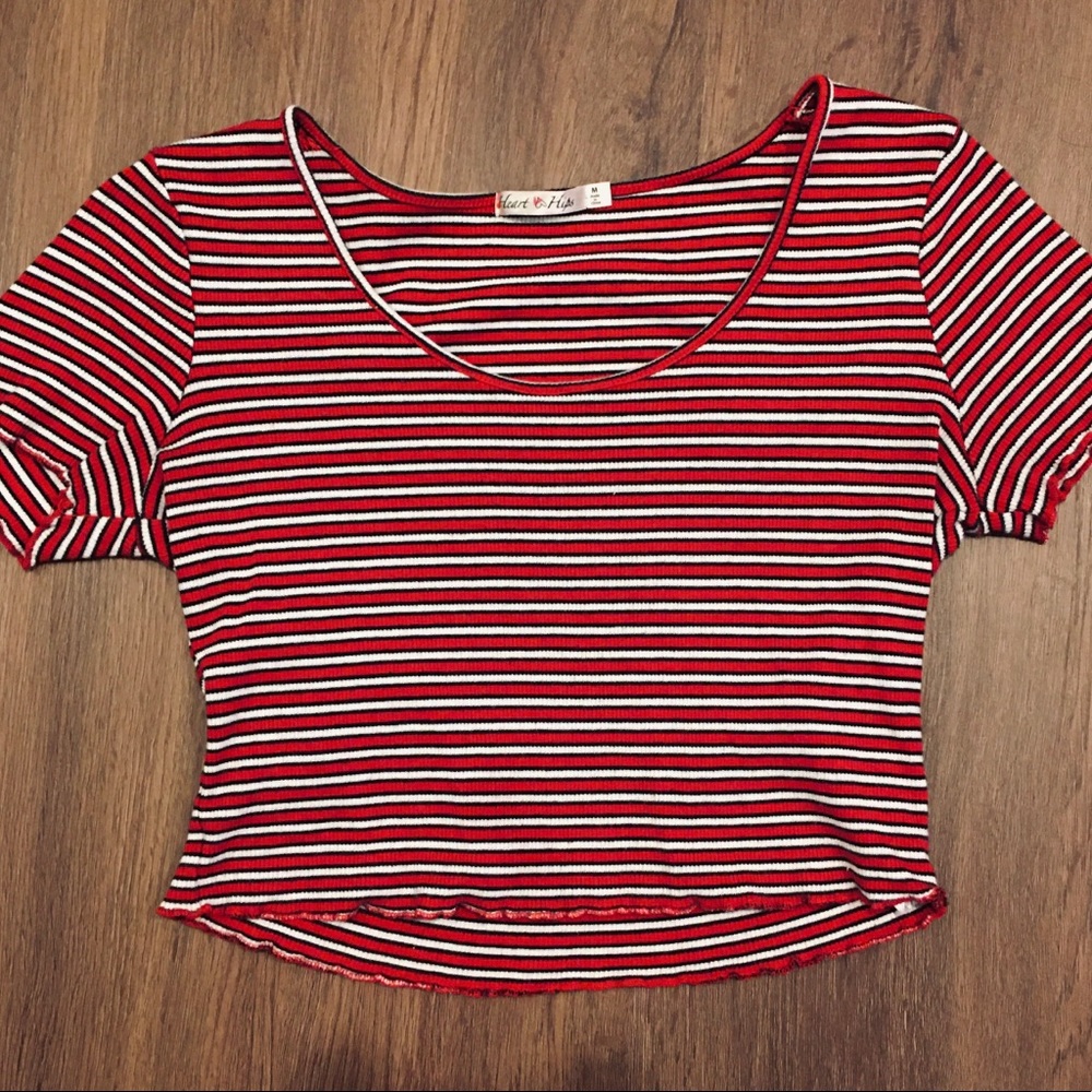 Stripped Cropped Red Shirt